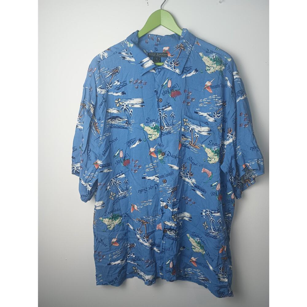 Royal Robbins Mens XL Everglades Florida Map Rayon Short Sleeve Button Up Shirt